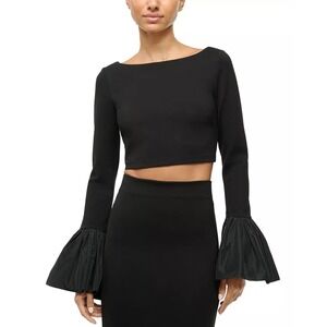 STAUD Paige Bell Sleeve Top Black XL Cropped Maximalist Party